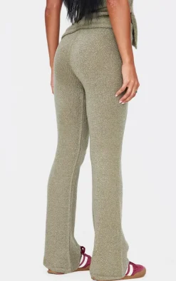 Olive Soft Bobble Knit Wide Leg Pants