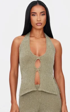 Olive Soft Bobble Knit Wide Leg Pants