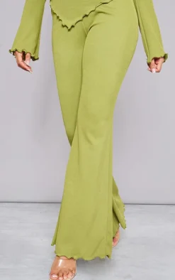 Olive Soft Rib Mid Rise Skinny Straight Pants