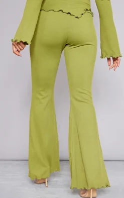 Olive Soft Rib Mid Rise Skinny Straight Pants