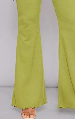 Olive Soft Rib Mid Rise Skinny Straight Pants