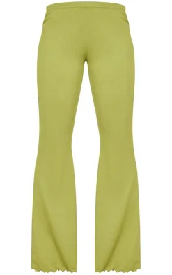 Olive Soft Rib Mid Rise Skinny Straight Pants