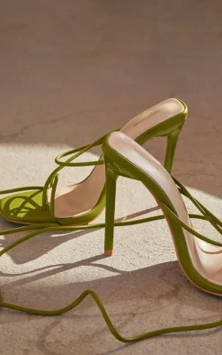Olive Square Toe Lace Up Heeled Sandals
