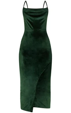 Olive Velvet Cross Back Scoop Back Midi Dress