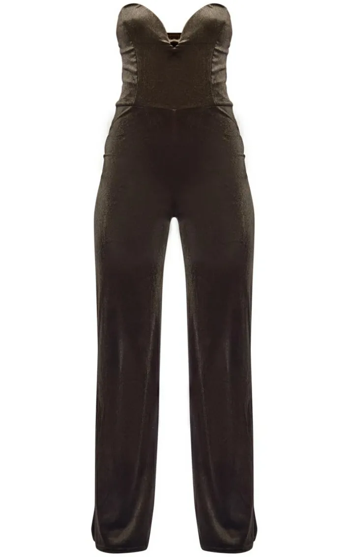 Olive Velvet V Bar Bandeau Jumpsuit