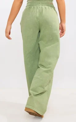 Olive Washed Oversized Low Rise Wide Leg Sweatpants