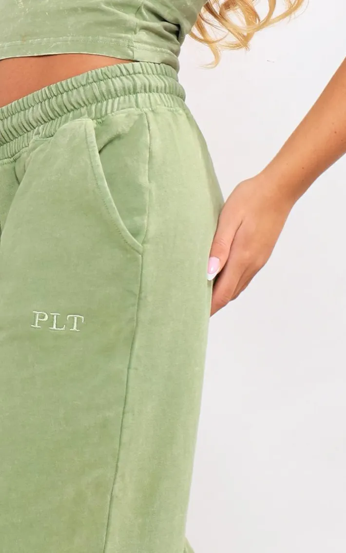 Olive Washed Oversized Low Rise Wide Leg Sweatpants