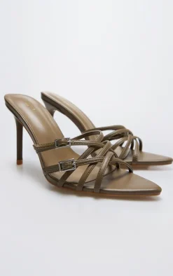 Olive Wide Fit PU Point Toe Cross Strap Buckle Heeled Mules