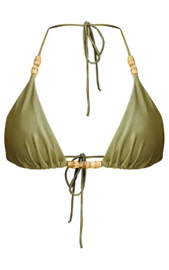 Olive Wooden Bead Triangle Bikini Top