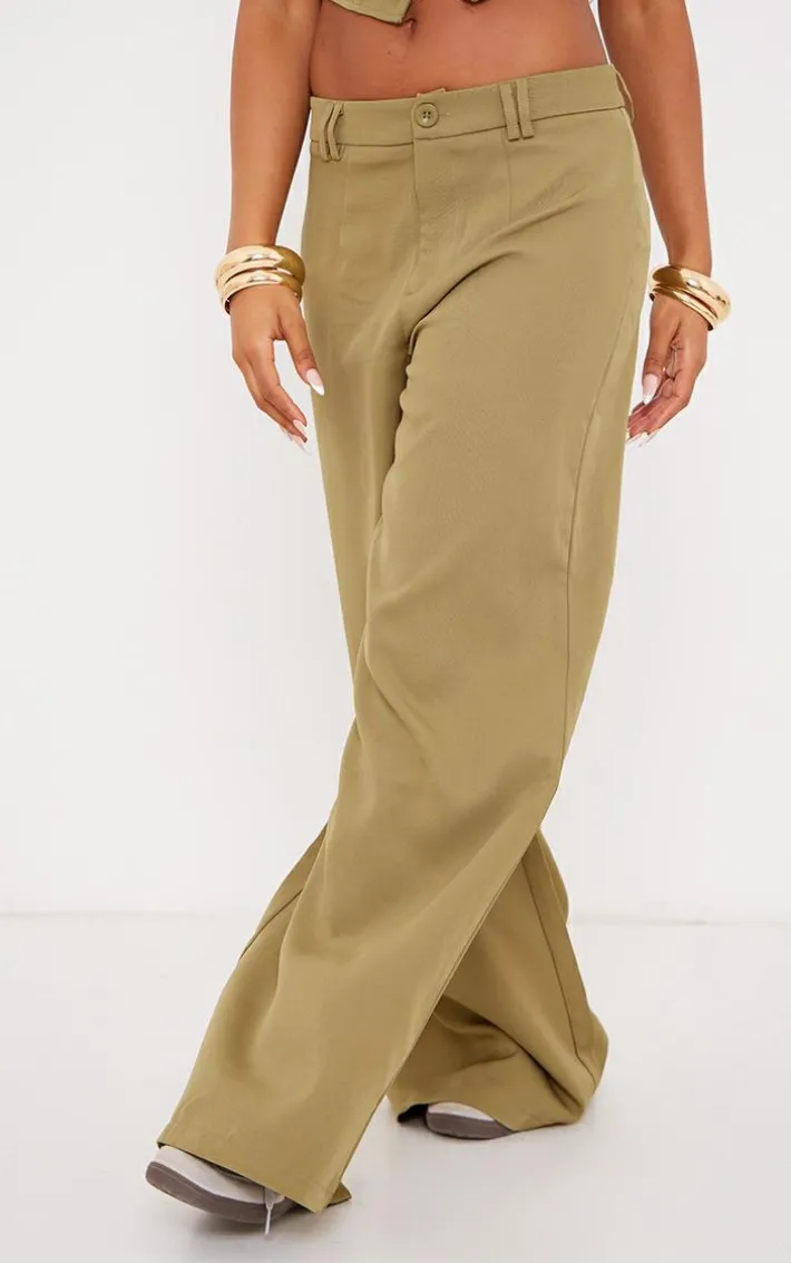 Olive Woven Double Belt Loop Suit Pants