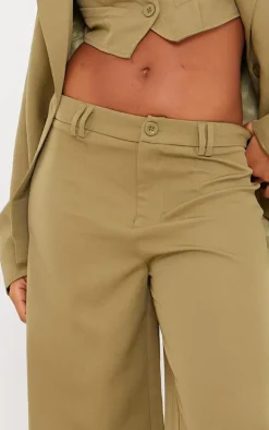 Olive Woven Double Belt Loop Suit Pants