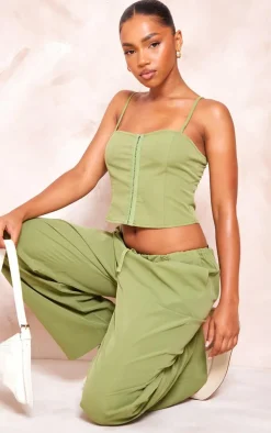 Olive Woven Hook & Eye Fastening Strappy Corset