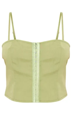 Olive Woven Hook & Eye Fastening Strappy Corset