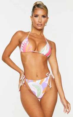 Orange Abstract Padded Triangle Bikini Top