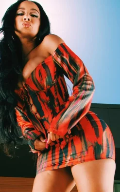 Orange Abstract Print Mini Skirt