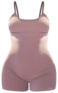 Orange Acid Wash Seamless Rib Mini Gym Unitard