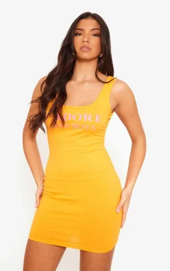 Orange Adore Graphic Strappy Bodycon Dress