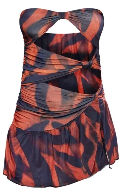 Orange Animal Print Knot Frill Hem Mini Dress