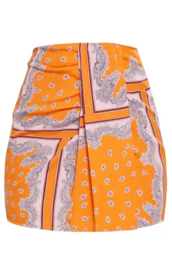 Orange Aztec Printed Drape Front Mini Skirt