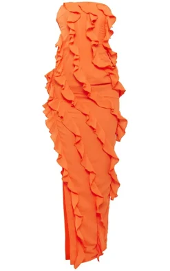 Orange Bandeau Asymmetric Frill Detail Maxi Dress