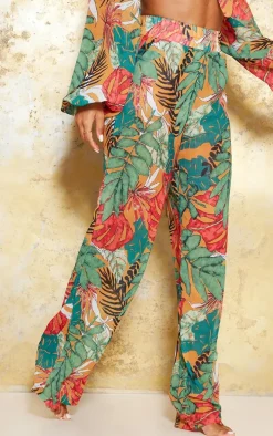 Orange Big Leaf Wide Leg Beach Pants