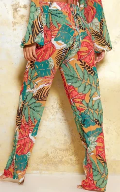 Orange Big Leaf Wide Leg Beach Pants
