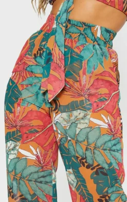 Orange Big Leaf Wide Leg Beach Pants