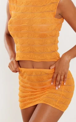 Orange Bobble Textured Sheer Knit Open Back Top