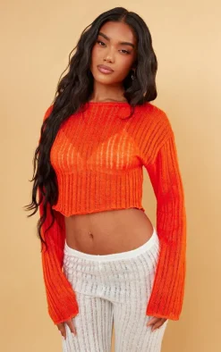 Orange Brushed Stripe Ladder Oversized Crop Chuck On