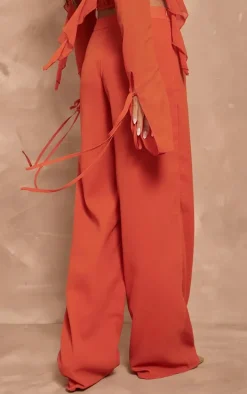 Orange Chiffon Mid Rise Wide Leg Pants