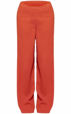 Orange Chiffon Mid Rise Wide Leg Pants