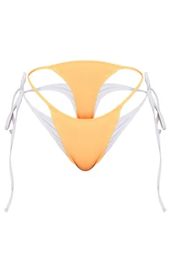 Orange Contrast Layered Tie Side Bikini Bottoms