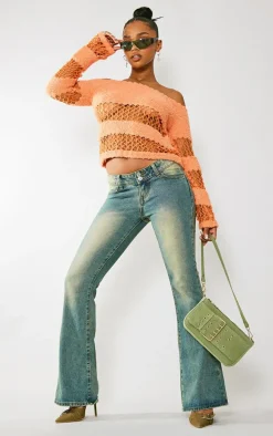 Orange Contrast Mixed Open & Fluffy Knit Top