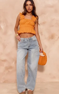 Orange Cotton Poplin Ruched Crop Top