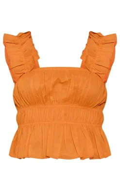 Orange Cotton Poplin Ruched Crop Top