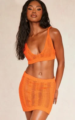 Orange Crochet Wave Mini Skirt