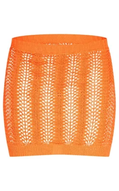 Orange Crochet Wave Mini Skirt