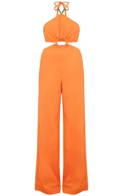 Orange Cut Out Ring Detail Halterneck Jumpsuit