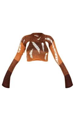 Orange Extreme Distressed Knitted Top