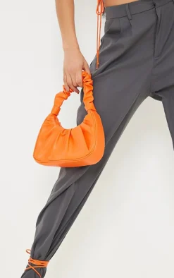 Orange Extreme Ruched Handle Shoulder Bag