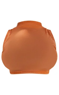 Orange Glitter Mesh Crop Beach Top
