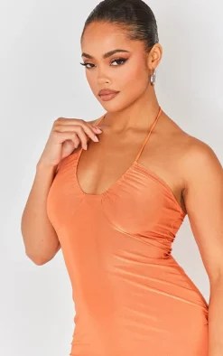 Orange Halterneck Cut Out Bodycon Dress