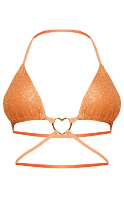 Orange Heart Trim Glitter Triangle Bikini Top