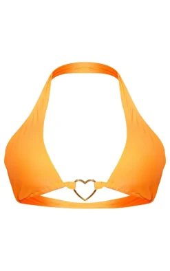 Orange Heart Trim Halterneck Bikini Top