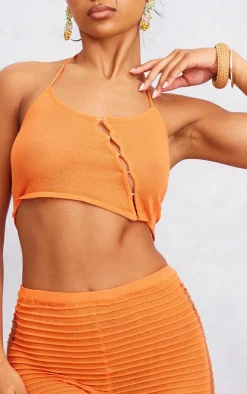 Orange Hook & Eye Textured Sheer Knit Laddering Top