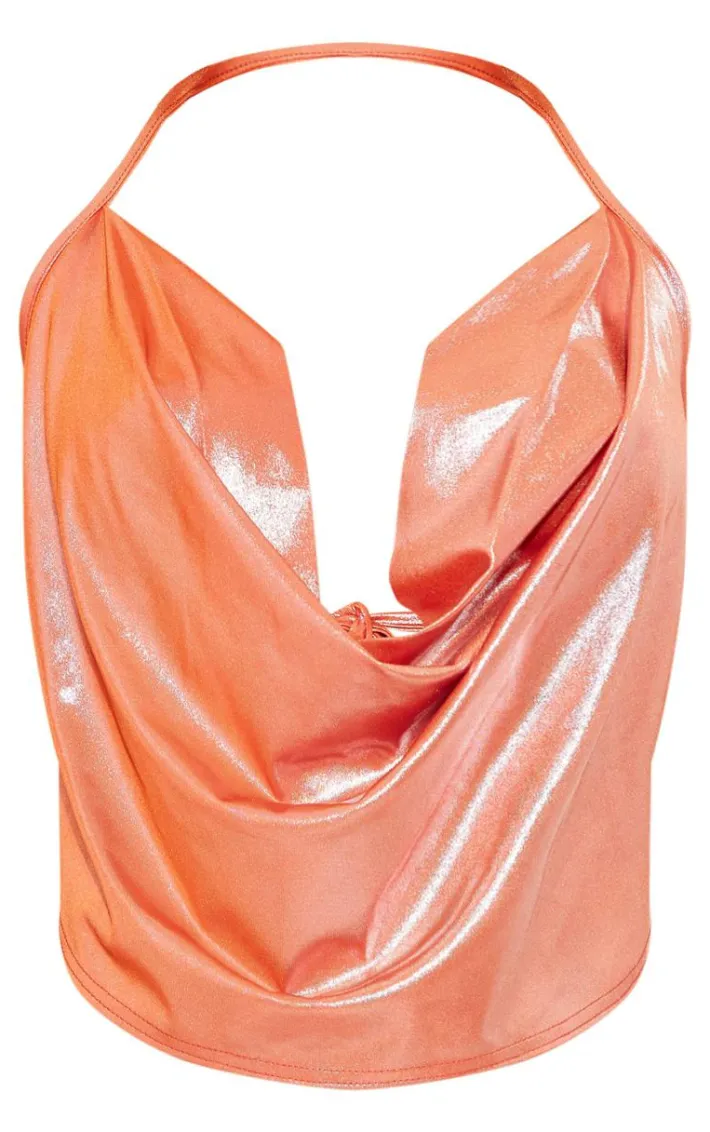 Orange Iridescent Cowl Halterneck Top