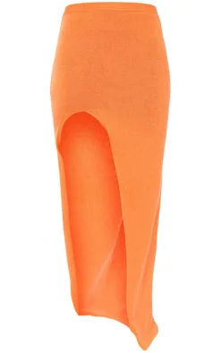 Orange Knit Extreme Split Maxi Skirt