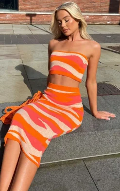 Orange Knitted Midaxi Skirt