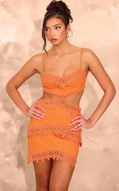 Orange Lace Cut Out Mini Dress
