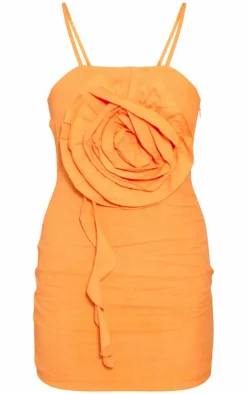 Orange Large Floral Bodycon Dress